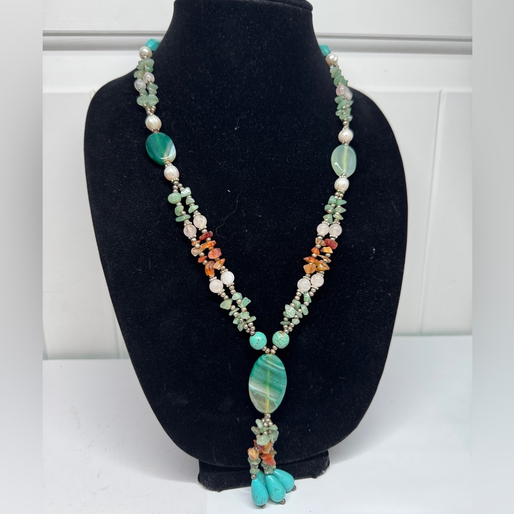 Multi color Gemstone style with fresh water pearl necklace